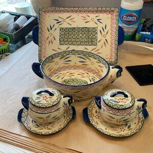 Set Of 4 Confetti Old World Pattern Chicken Ovenware Temp-tations by Tara Soup